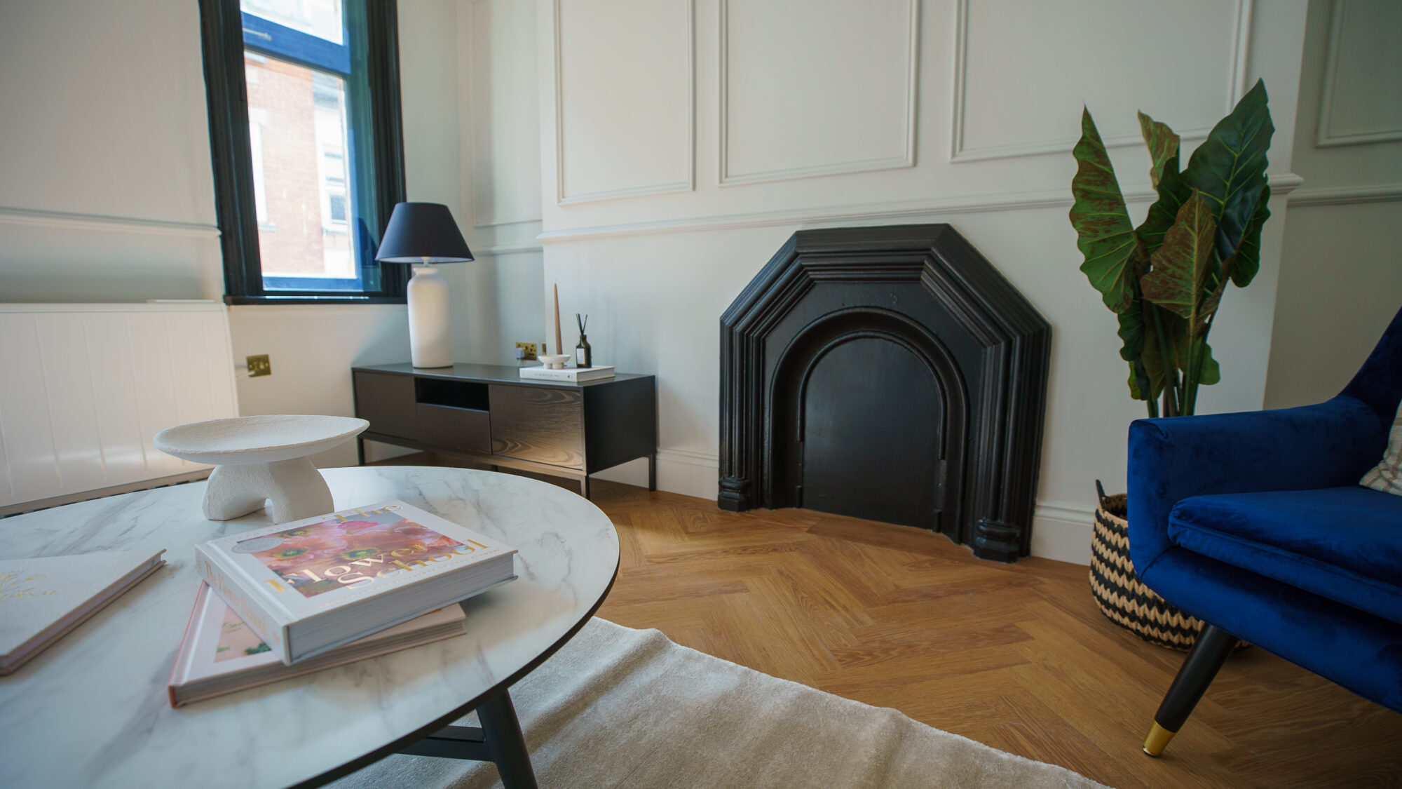 Preserved fireplace in an apartment after completion