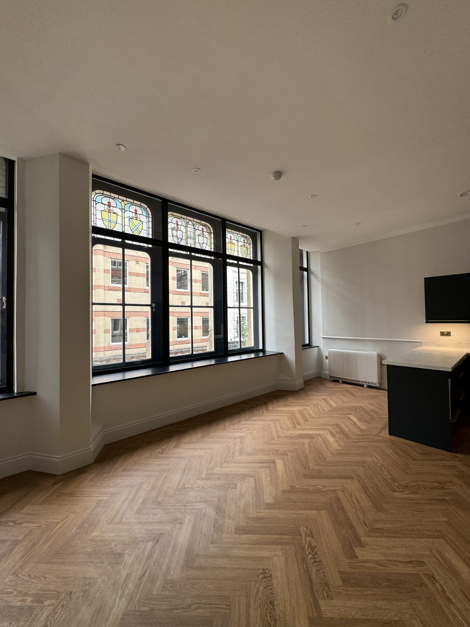 Stained glass glazing in an apartment after completion